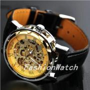 Mechanical watch, cool watch Mens Watch, Steampunk Leather Black Wrist Watch, Best Chrismas Gifts